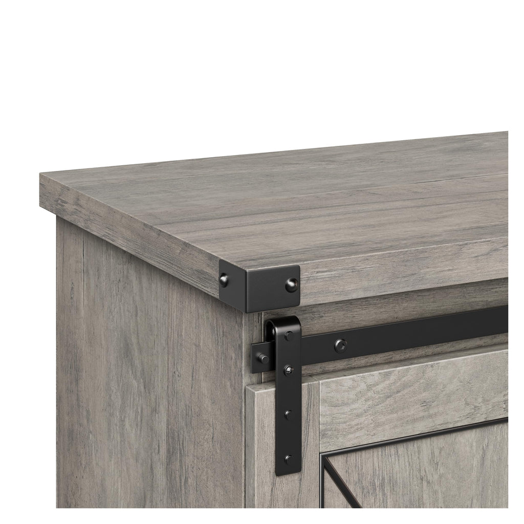 Farmhouse TV Stand with Sliding Barn Doors and Storage Cabinets, Grey N7697