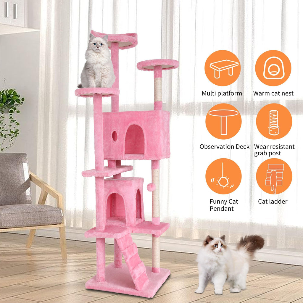 70-inch Pink Multi-Level Cat Tower & Cat Condo with Scratching Post Y309