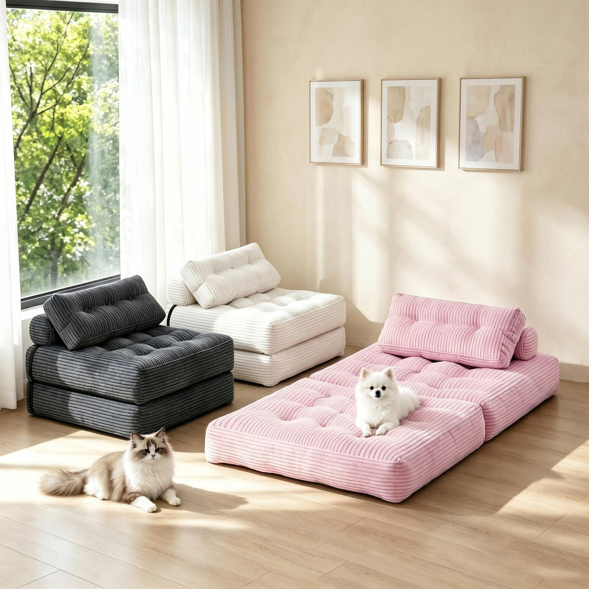 3-in-1 Folding Sofa Bed Convertible Futon Chair I453588