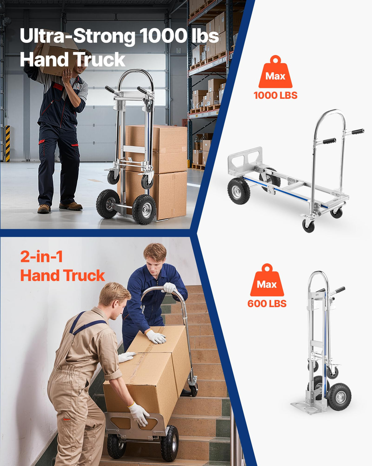 2 in 1 Convertible Hand Truck Dolly 1000 lbs X949