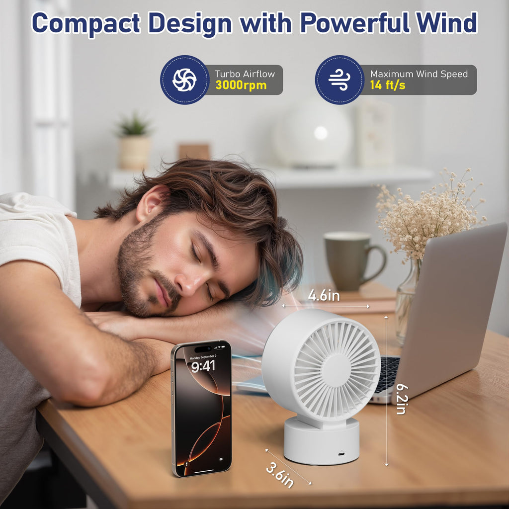 White Rechargeable Desk Fan with 1200mAh Battery B54242