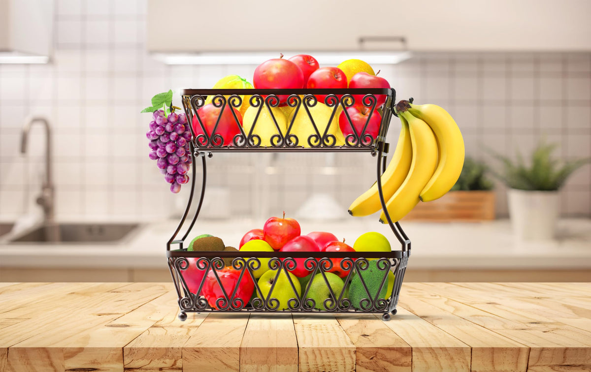 2-Tier Countertop Fruit Basket Bowl Storage G647966