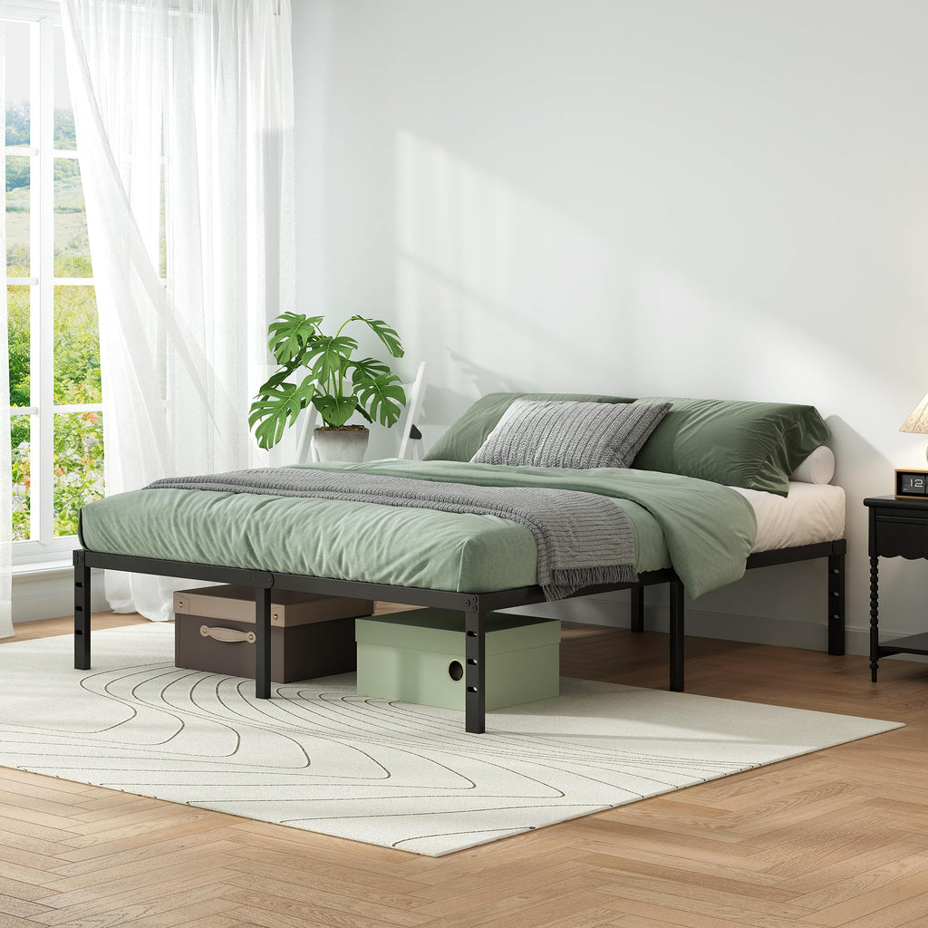 Black Metal Platform Bed Frame Full Size, 18 Inch Height with Underbed Storage P420391