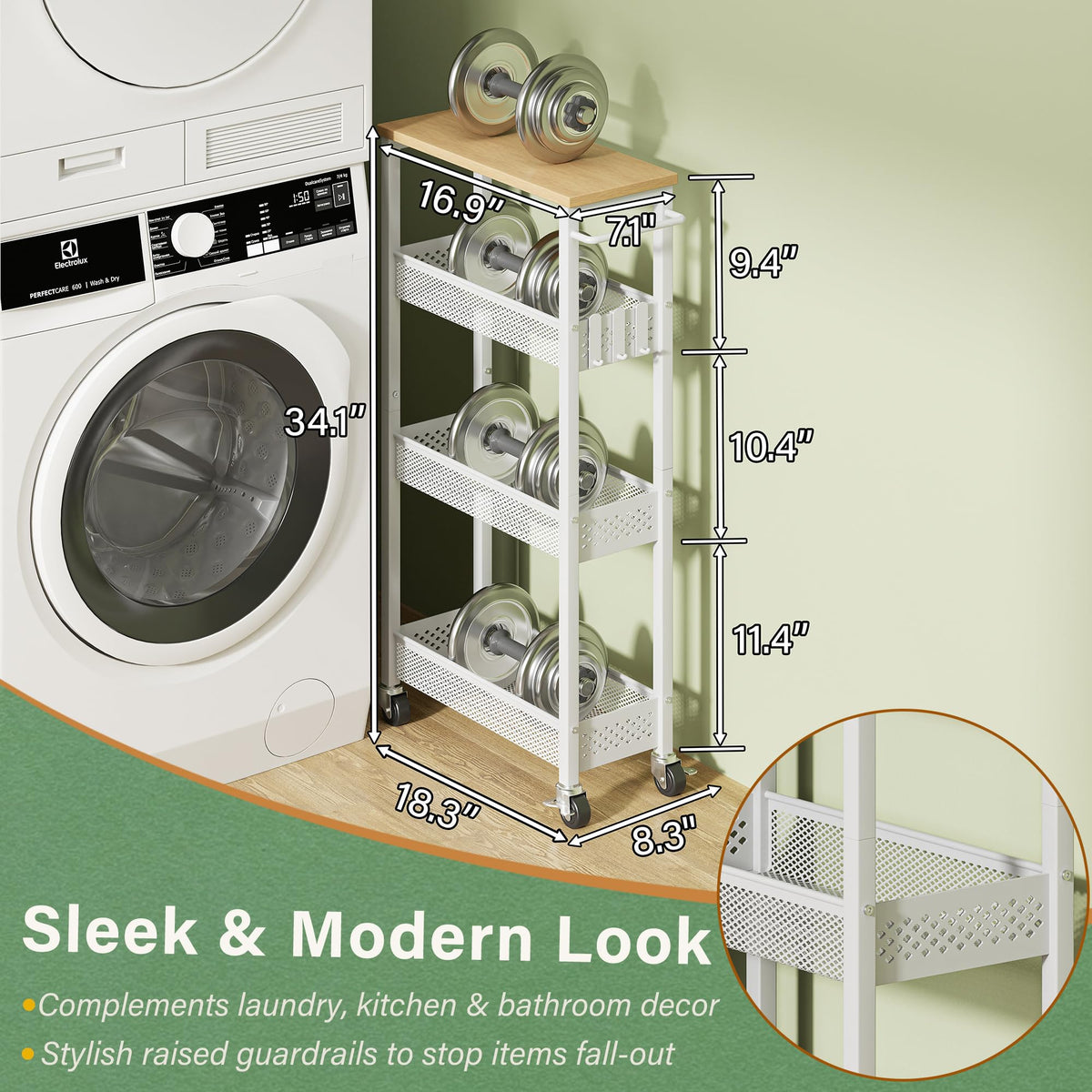Laundry Room Organization Cart with Casters U3784