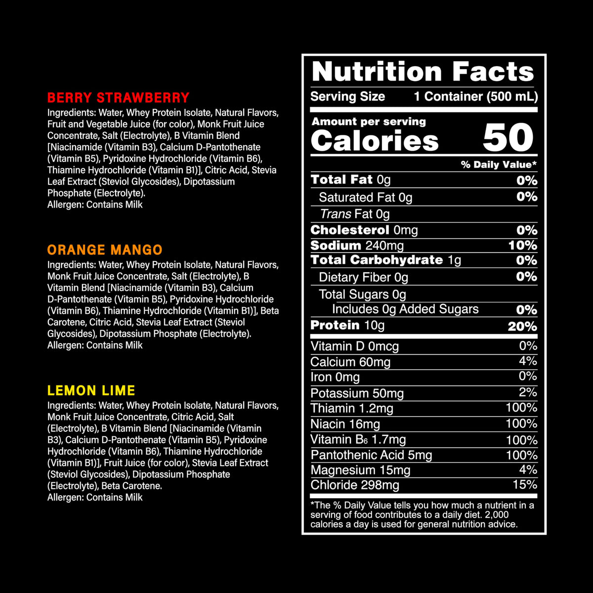 Whey Protein Water Variety Pack 16.9 Oz (Pack of 12) P514