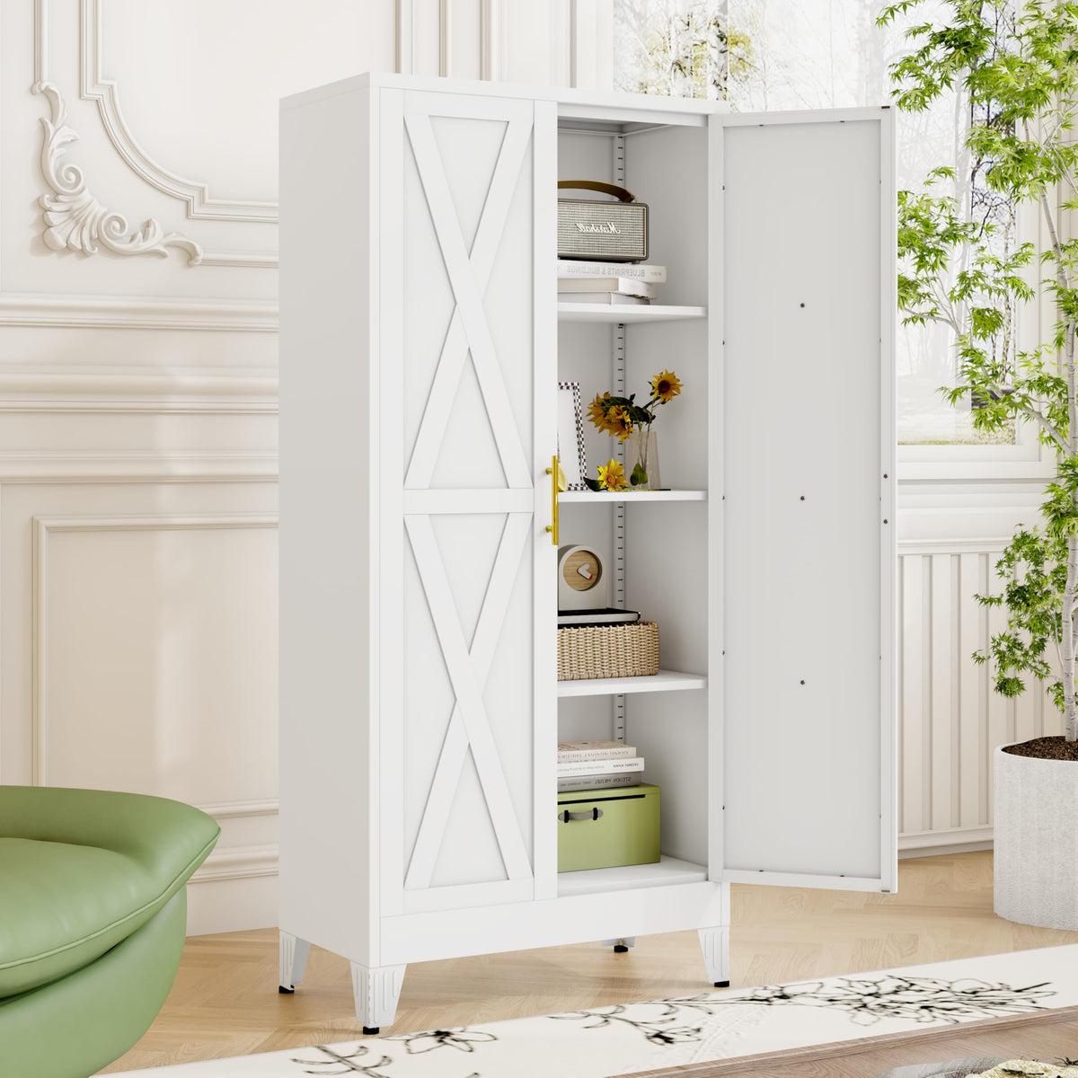 61" Metal Kitchen Pantry Storage Cabinet with 2 Doors and 3 Adjustable Shelves U199