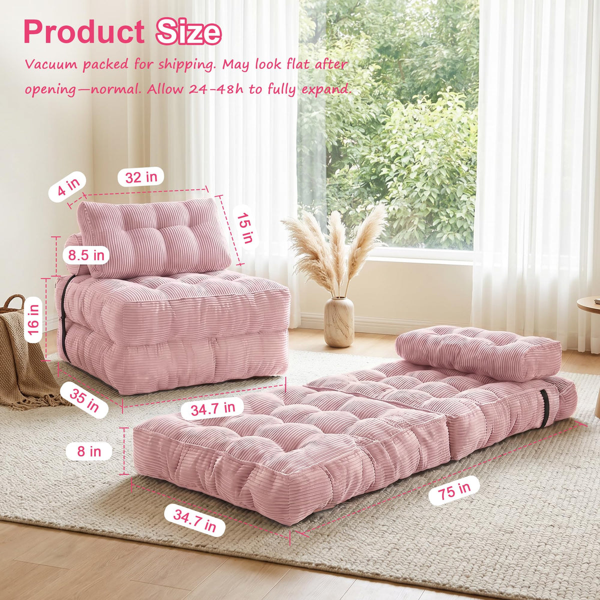 3-in-1 Folding Sofa Bed Convertible Futon Chair I453588