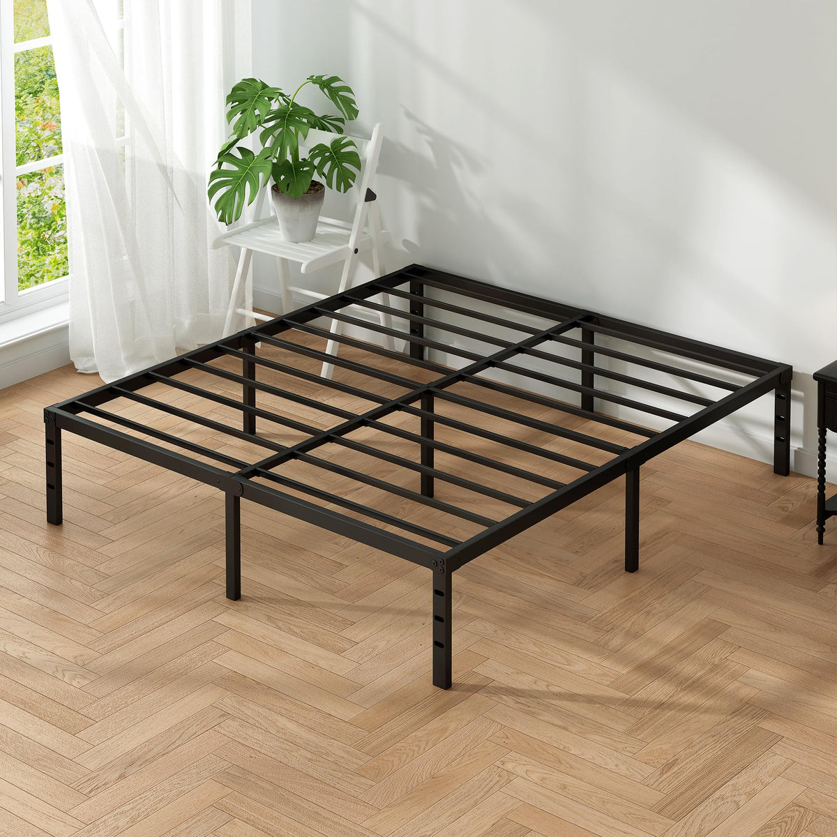 Black Metal Platform Bed Frame Full Size, 18 Inch Height with Underbed Storage P420391
