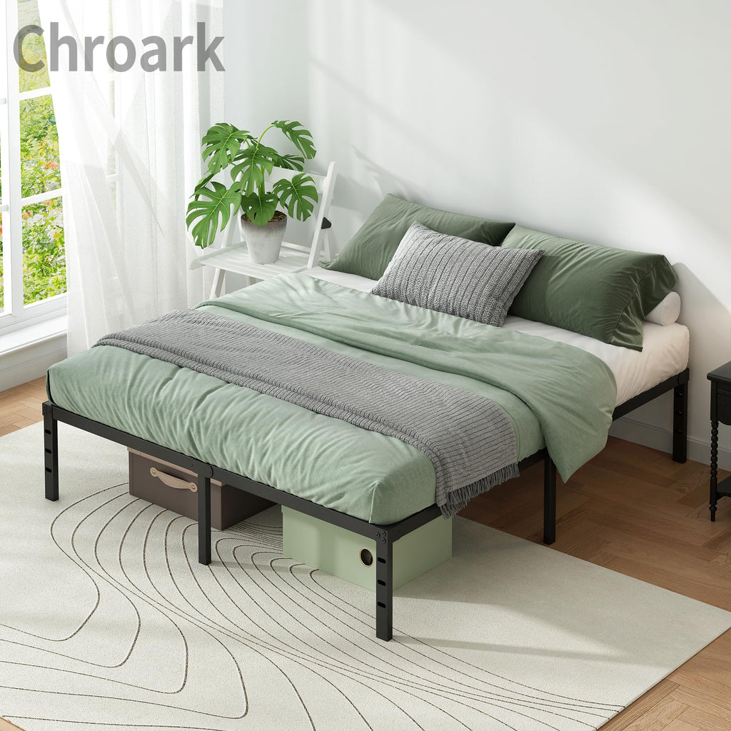 Black Metal Platform Bed Frame Full Size, 18 Inch Height with Underbed Storage P420391