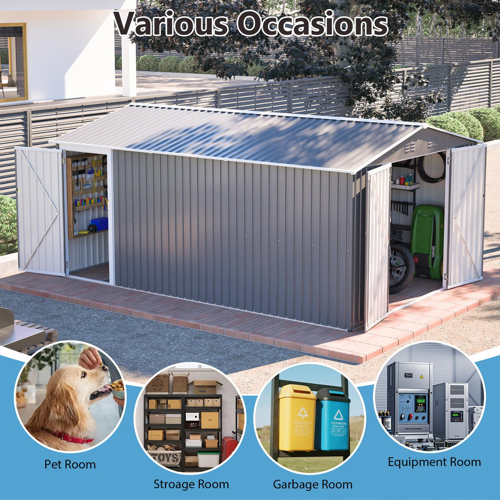 10x14 FT Light Gray Metal Storage Shed I90104