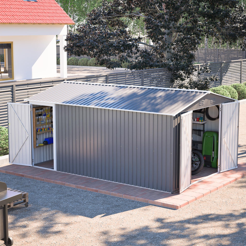 10x14 FT Light Gray Metal Storage Shed I90104