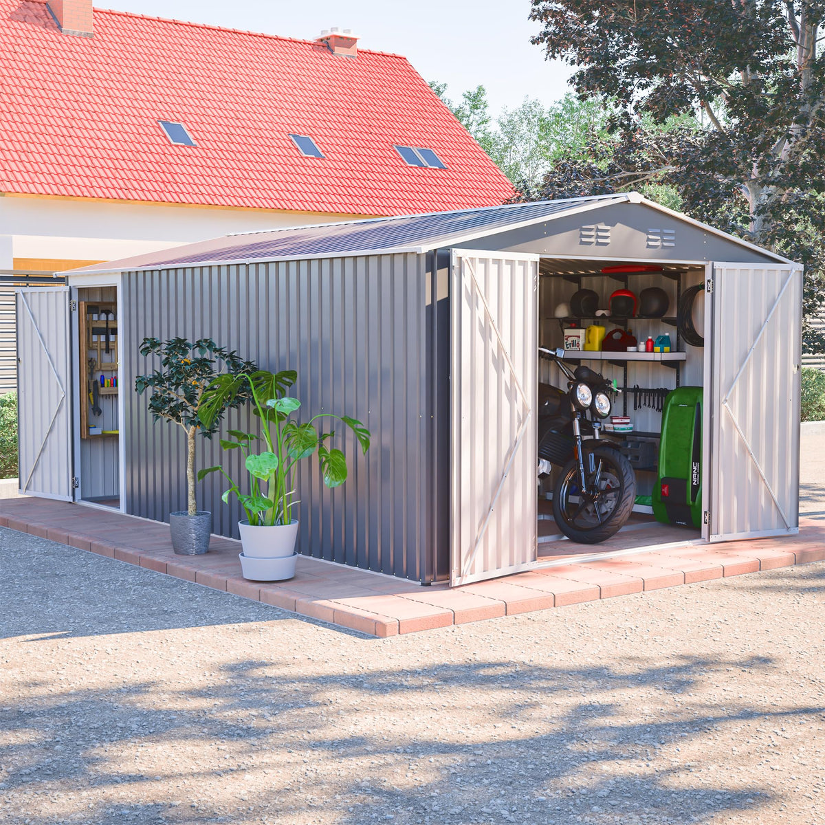 10x14 FT Light Gray Metal Storage Shed I90104