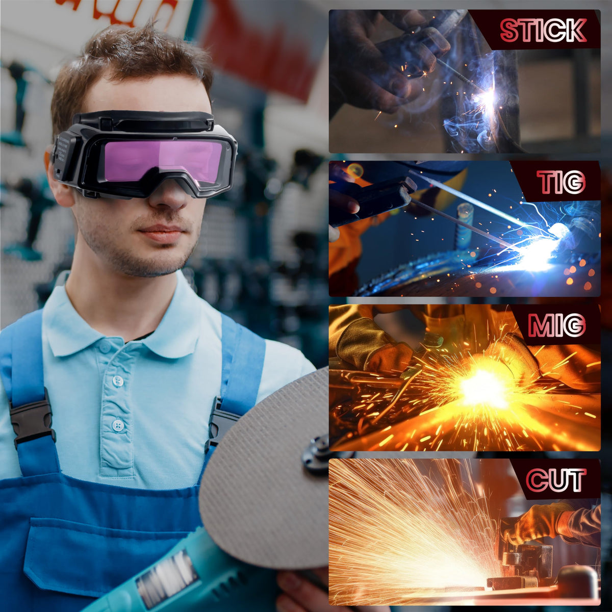 Auto Darkening Welding Goggles with Welder Mask and 10 Replacement Lenses W251