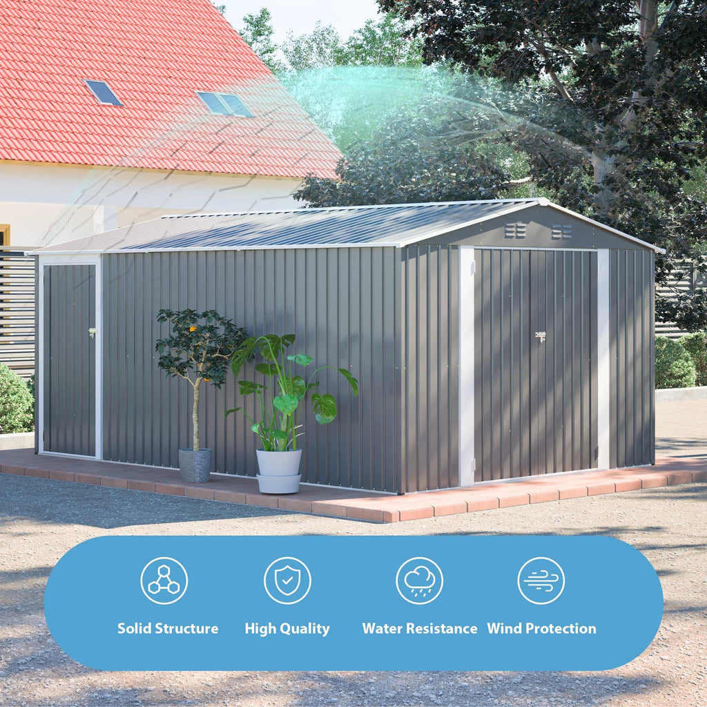 10x14 FT Light Gray Metal Storage Shed I90104