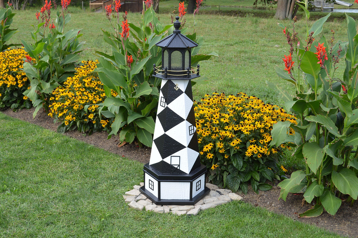 Amish-Made Replica Lighthouse with Base and Solar-Powered LED Lighting Y97810